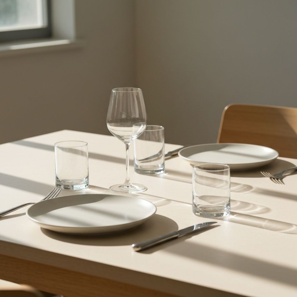 Dining table setup and dinnerware